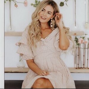 NWT Chriselle X J.O.A. Gingham Tiered Sleeve Dress XL